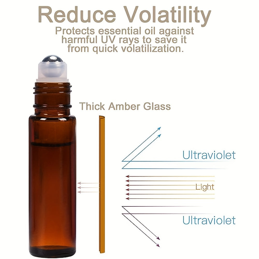 10pcs 10ml Amber Glass Roller Bottles With Stainless Steel Roller Balls And Caps