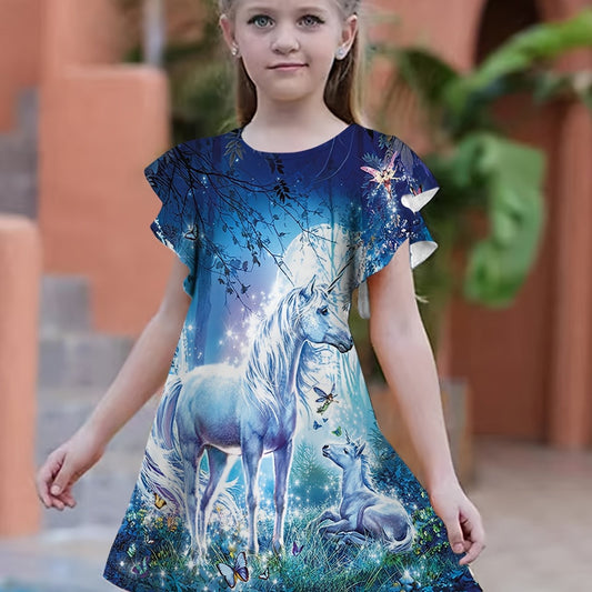 Summer Girls 3D Print Fancy Dresses Kids Party Princess Dress