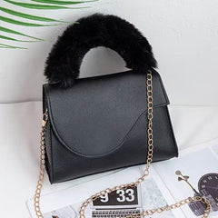 Plush Handle Chain Crossbody Bag Women's Square Shoulder Bag