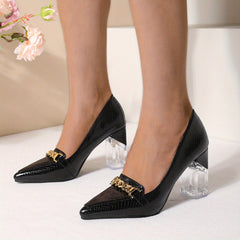 Women's Chain Decor Heels Pointed Toe Slip On Pumps High Heel Shoes