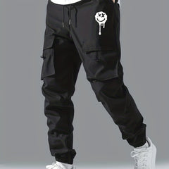 Smile Face Print Cargo Pants Men Work Trousers