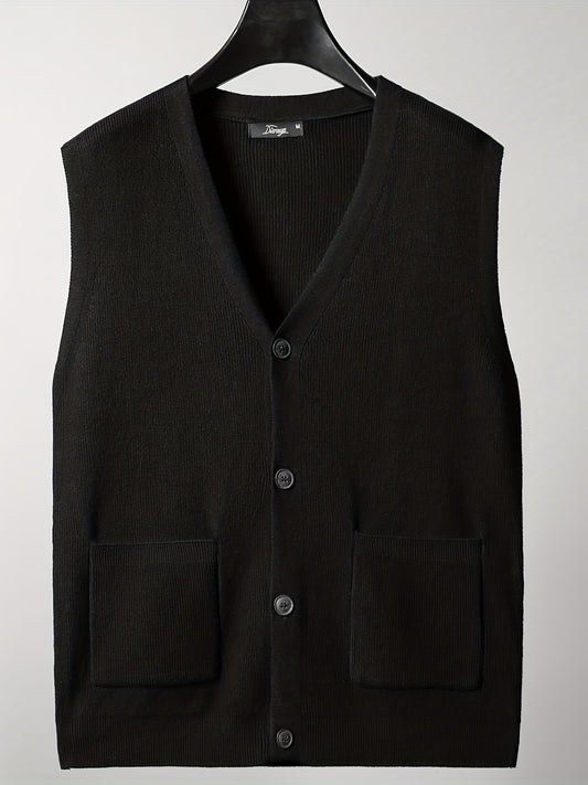 Men's V Neck Button Up Cardigan Vest for Fall Winter