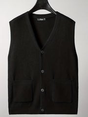 Men's V Neck Button Up Cardigan Vest for Fall Winter