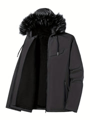 Hooded Winter Jacket Men's Solid Zip Up Padded Jacket