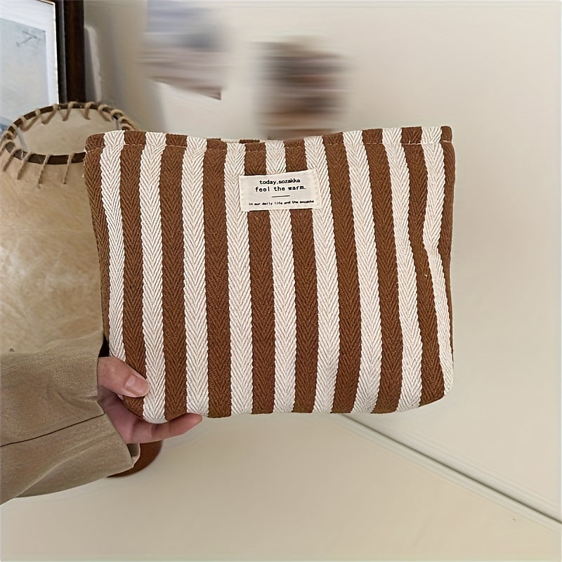 Striped Pattern Zipper Makeup Bag Women's Toiletry Wash Bag