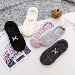 Bow Tie Fuzzy Socks Soft & Warm Low Cut Ankle Socks Women's