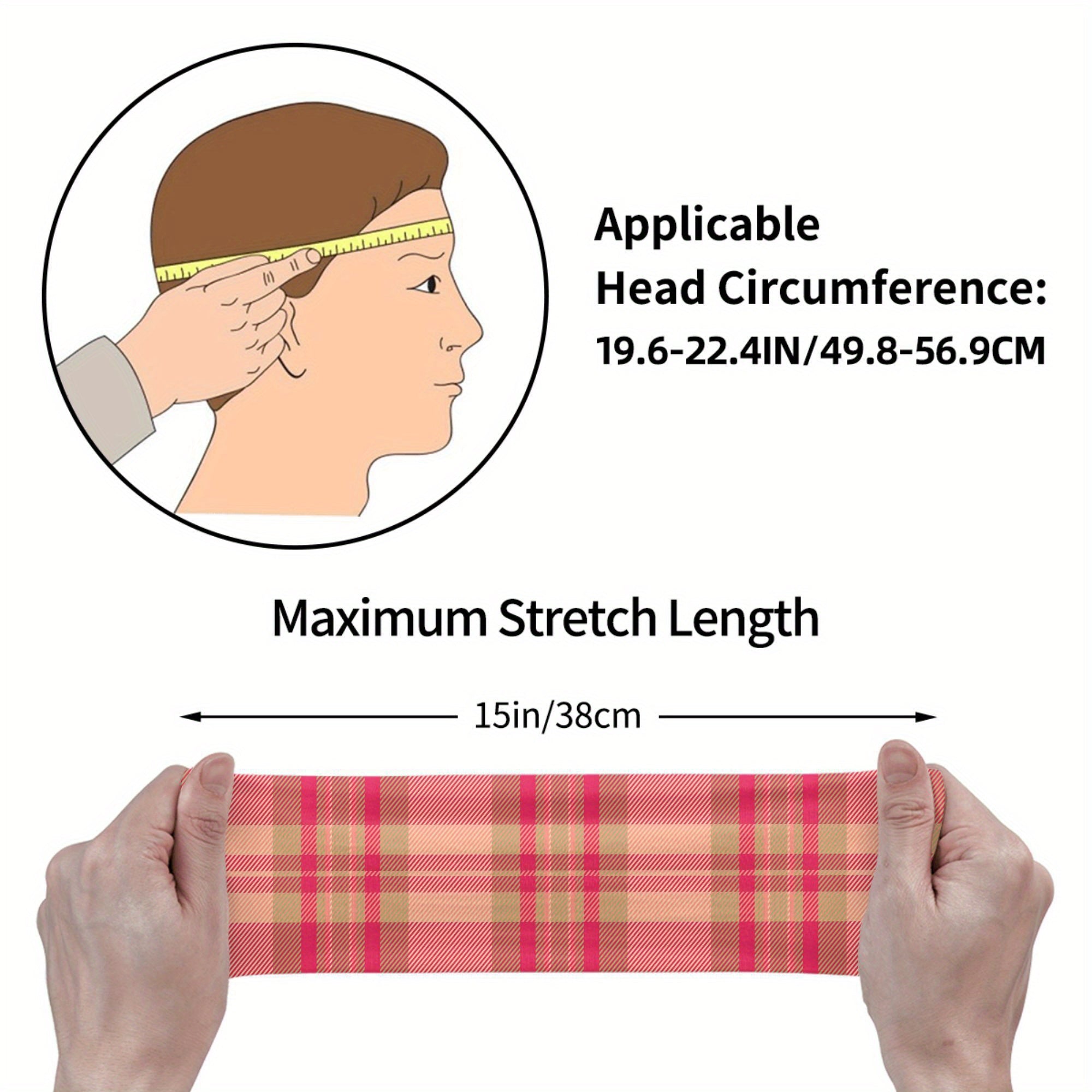 Vintage Plaid Headband Red & Beige Checkered Elastic Fit Sport & Casual