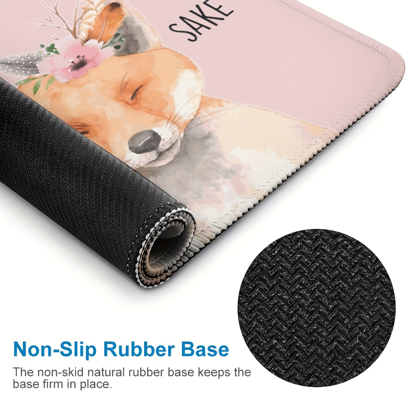 Pink Fox Mouse Pad Non Slip Rubber Base