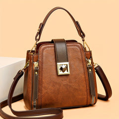 Stylish PU Leather Shoulder Bag Top Handle Zipper Crossbody Bag