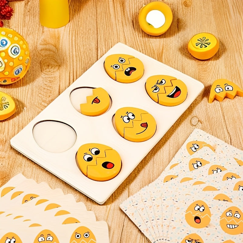 27pcs Egg Shaped Emotional Expression Matching Wooden Puzzle Toys