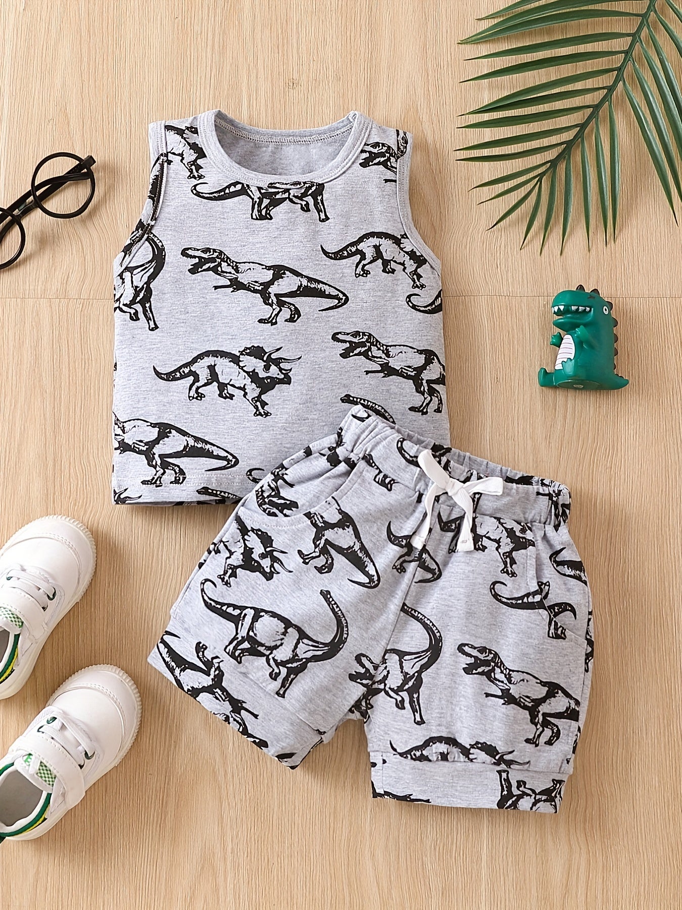 Boys Dino Outfit Shorts & Vest Set Summer Casual Kids Clothes