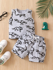 Boys Dino Outfit Shorts & Vest Set Summer Casual Kids Clothes