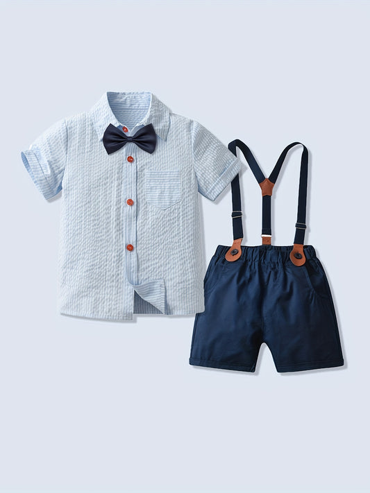Baby Boys Gentleman Suit Shirt w/ Bowtie & Suspender