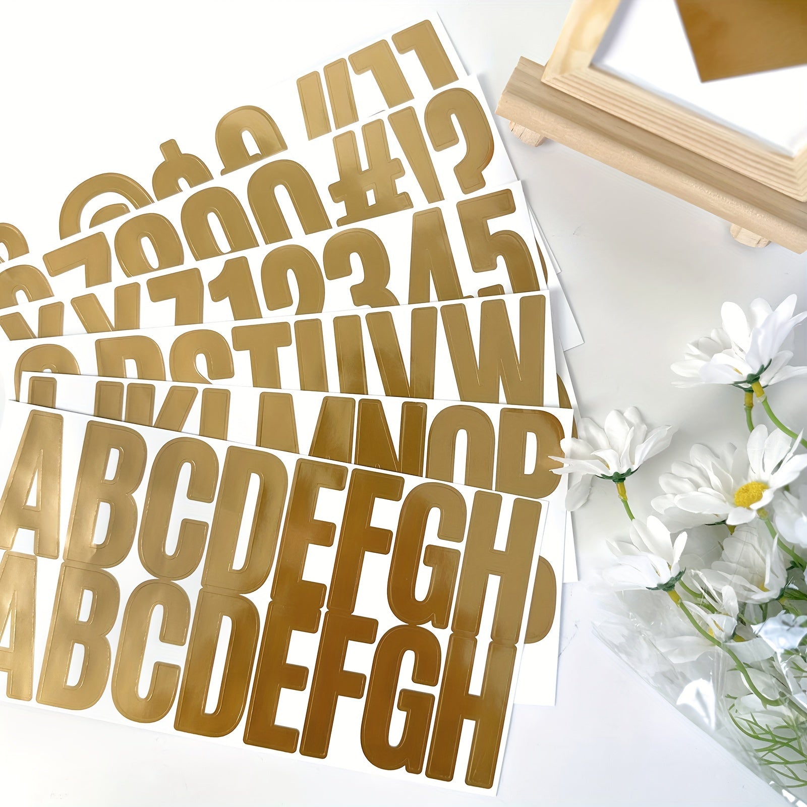 6pcs Large 2.5 Golden Foil Vinyl Stickers Alphabet & Numbers