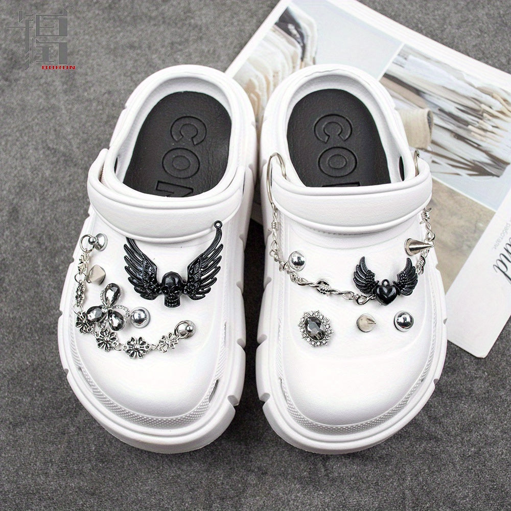 Metal Skull & Wings Shoe Charms for Clogs DIY Accessories