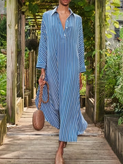  Striped Long Sleeve Maxi Dress