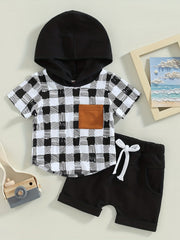 2pcs Baby Boys Short Sleeve Hooded Top & Shorts Set for Summer