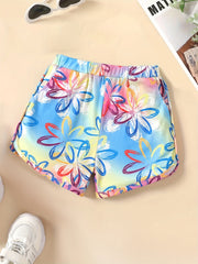 Kid Girls Tie Dye Floral & Butterfly Print Casual Shorts