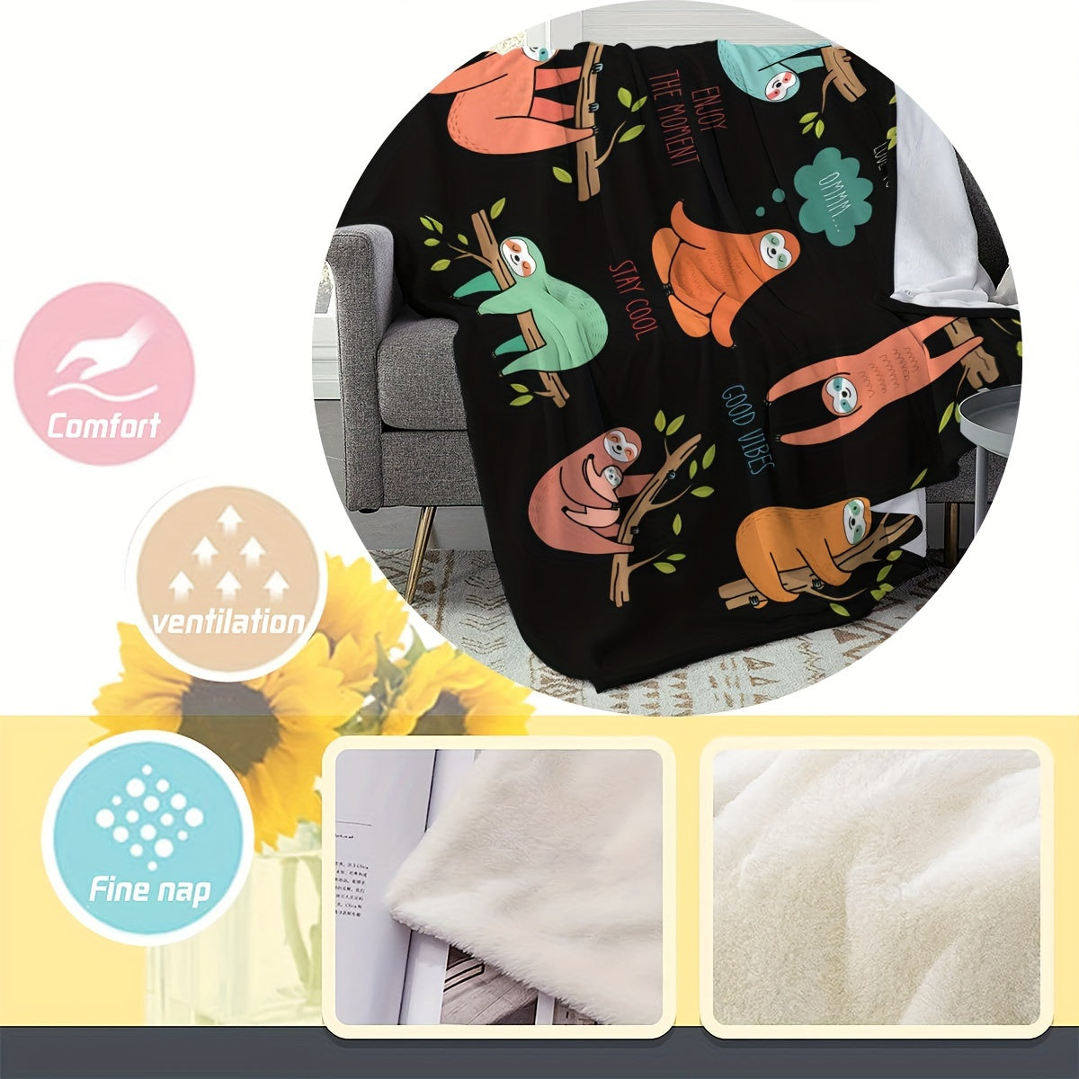 Sloth Printed Blanket Soft And Comfortable Throw Blanket
