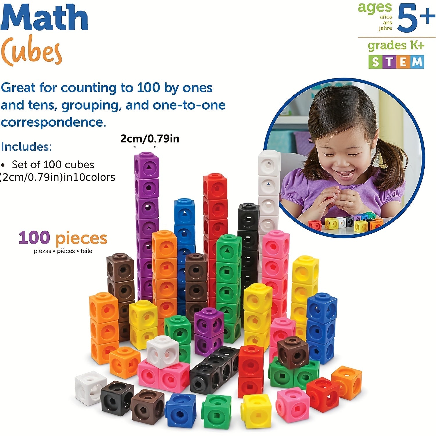 Math Link Cubes Set Of 100 Cubes Math Manipulatives For Kids Ages 5