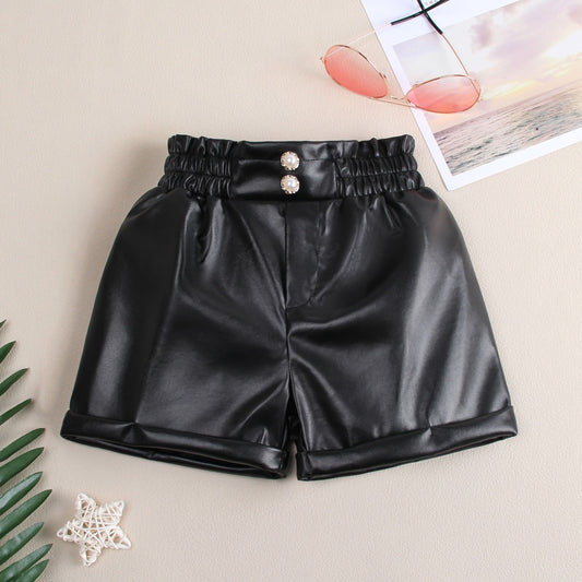 Girls PU Leather Shorts Comfortable Casual Pants For Kids