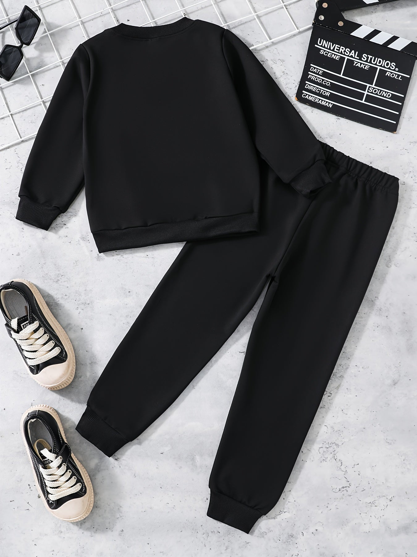 2pcs Boy Reflective Sports Sweatsuit Set