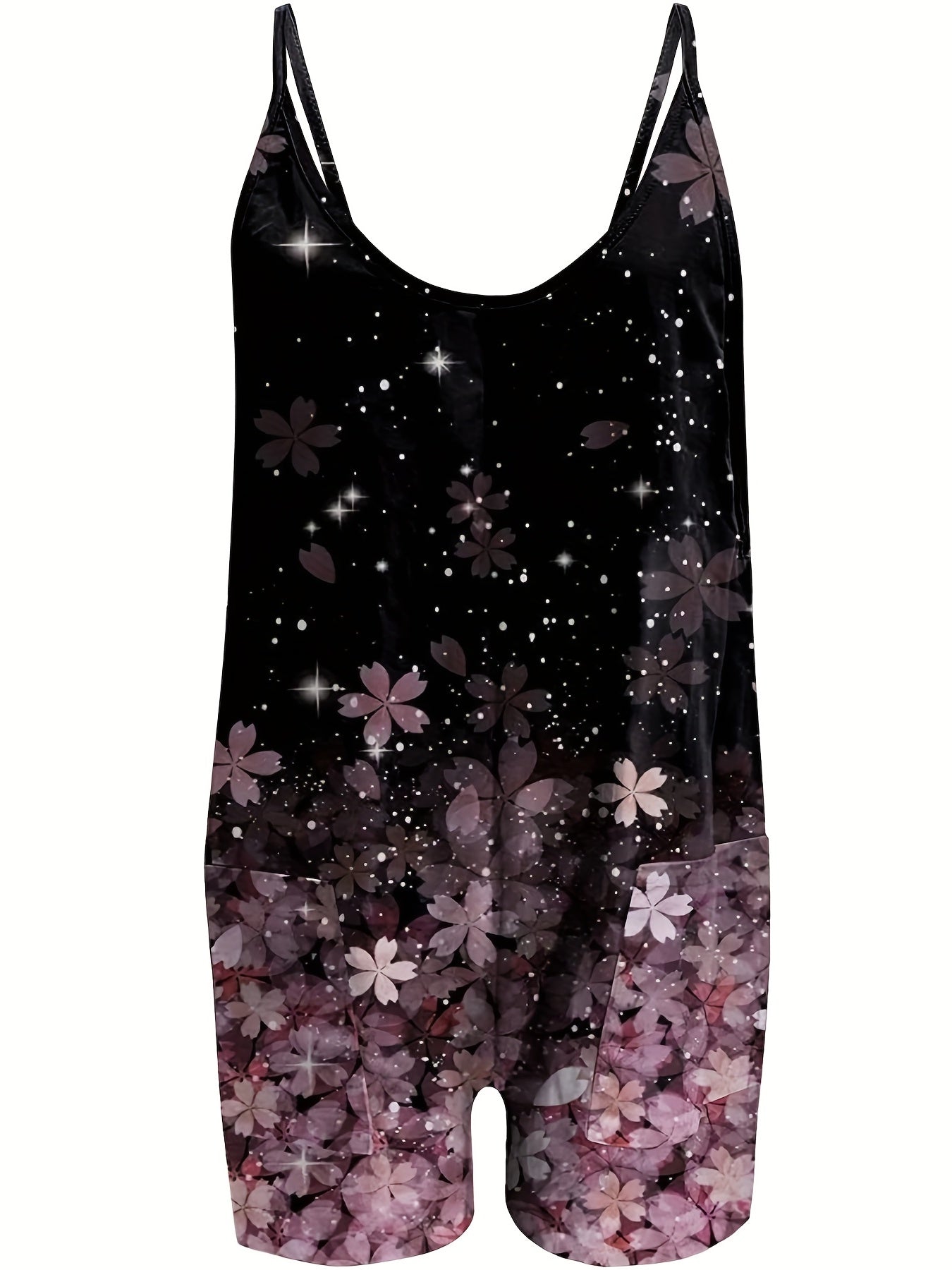Floral Print Plus Size Casual Cami Romper with Pockets
