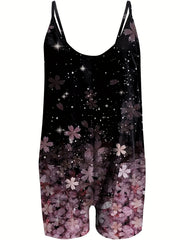 Floral Print Plus Size Casual Cami Romper with Pockets