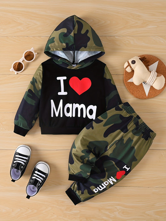 Camo Love Print Hoodie & Sweatpants Set for Baby Boys Girls