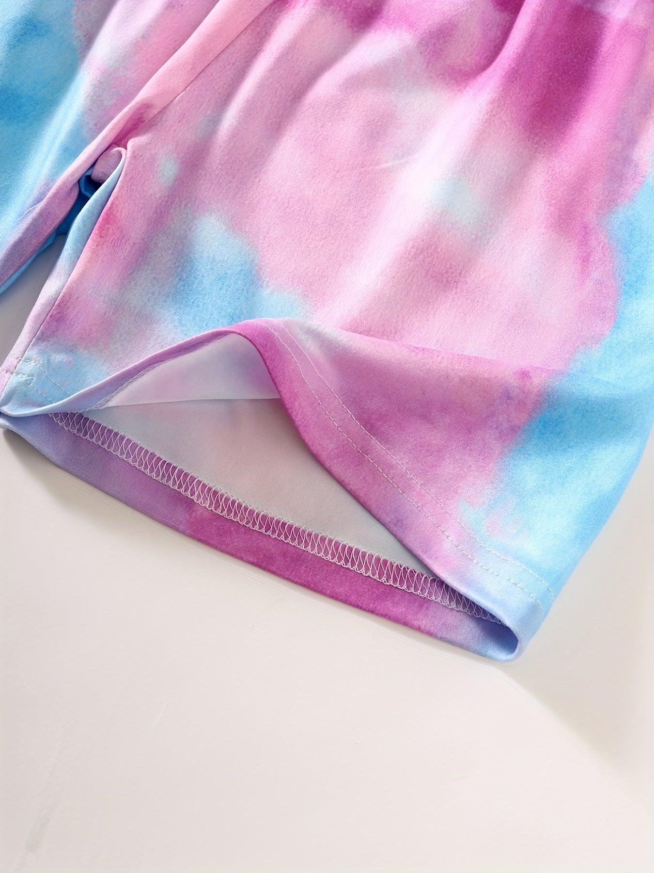 Girls Tie Dye Heart Pattern T Shirt Shorts Set