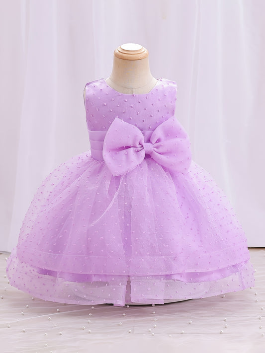 Baby Girls Sleeveless Dress With Bow Decoration