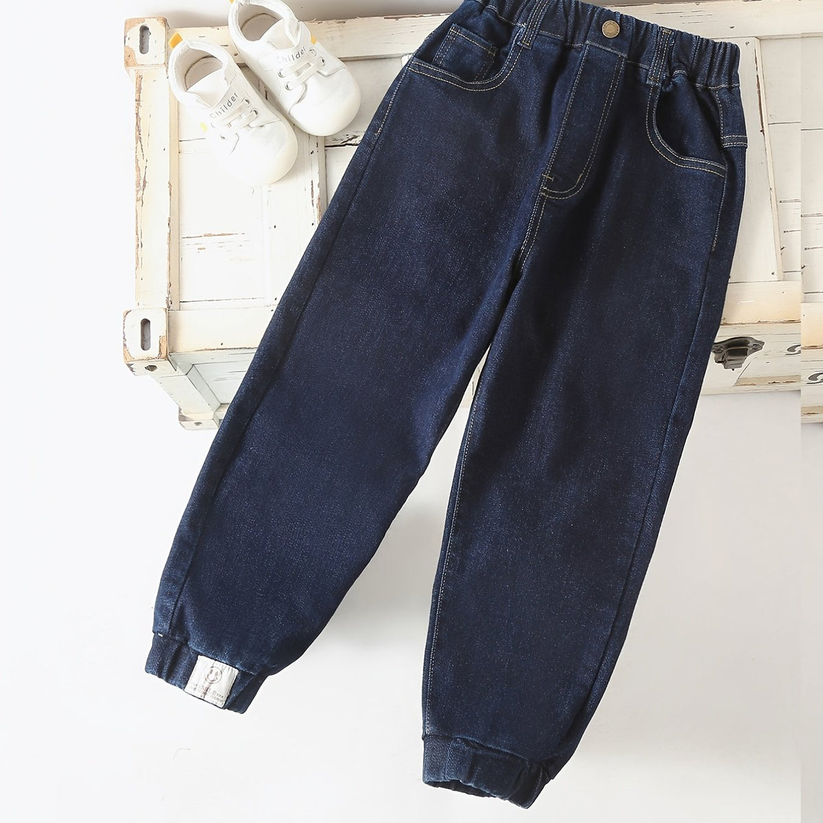 Boys Elastic Waist Denim Long Pants With Pocket