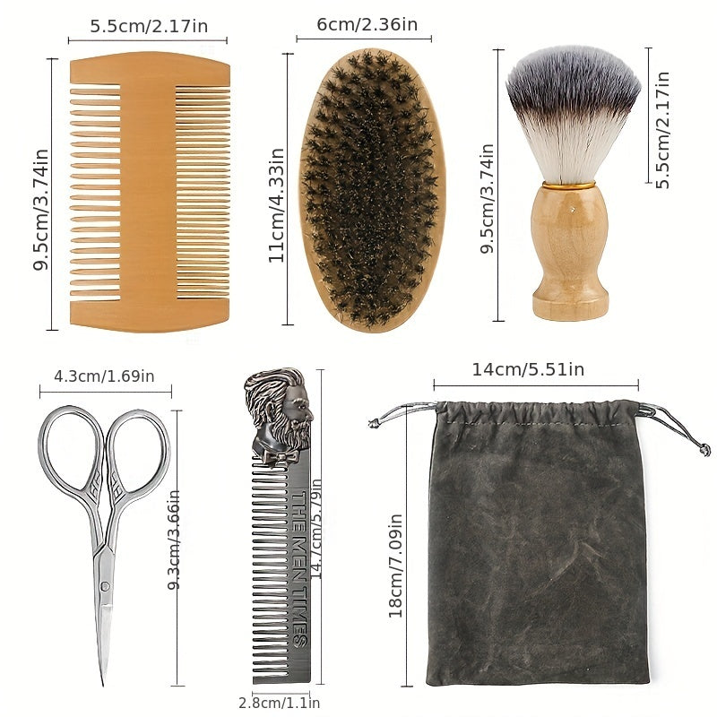 Beard Brush Comb Set Portable Double Sided Styling Hair Comb + Travel Pouch