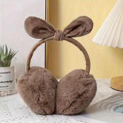 Faux Fur Bunny Ears Earmuffs with Bowknot for Women