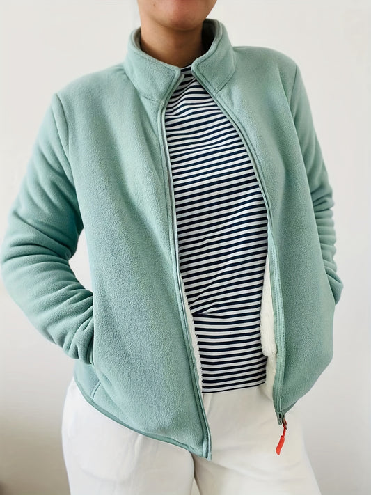 Warm Fleece Liner Outdoor Jacket Full Zip Long Sleeve Mock Neck