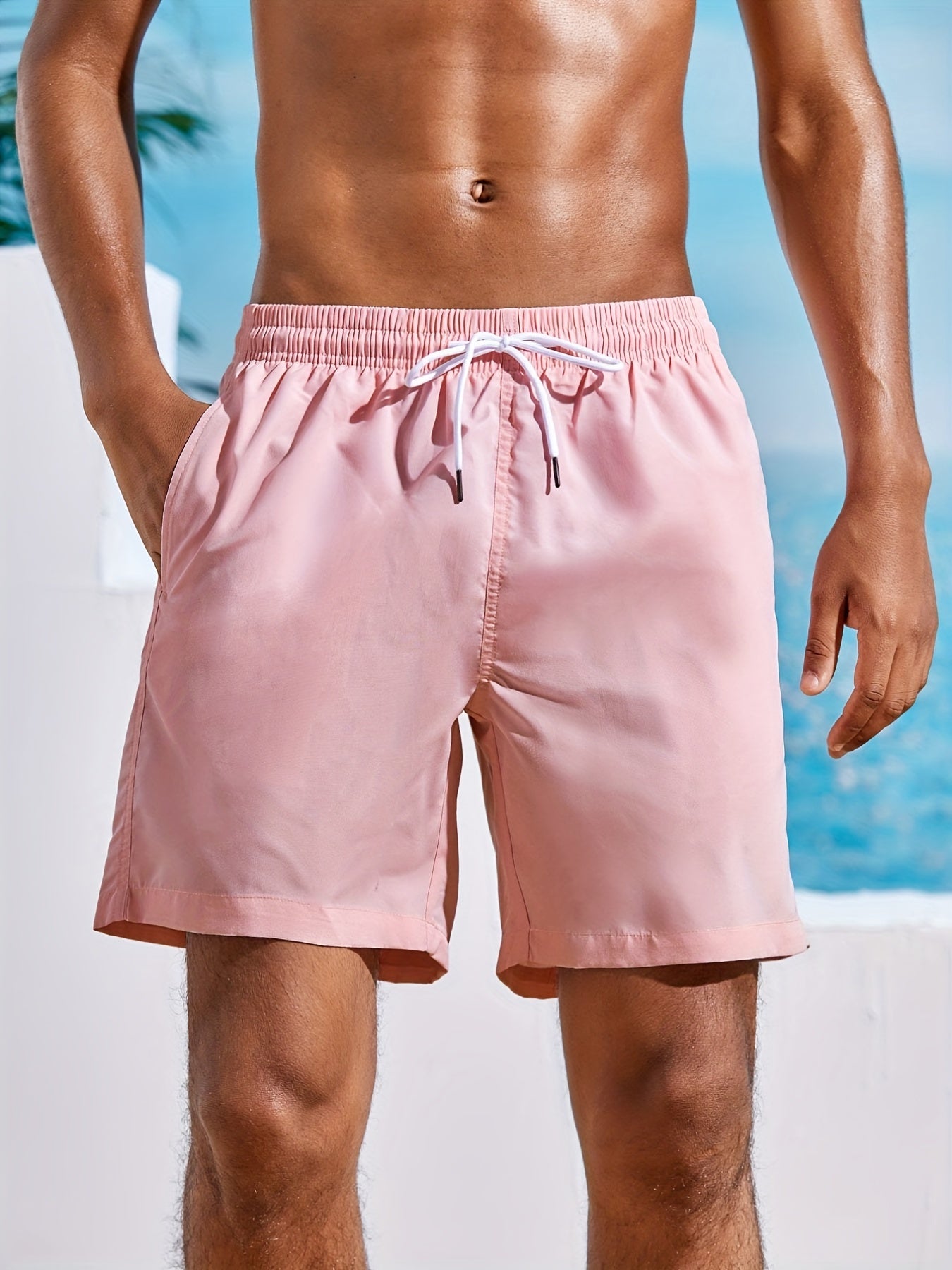 Solid Casual Elastic Waist Drawstring Lounge Shorts for Men