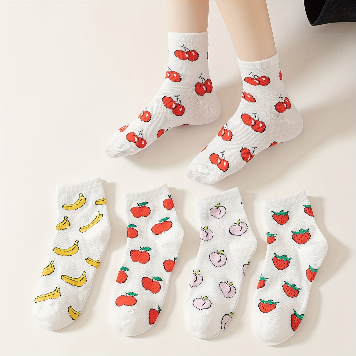 5 Pairs Fruit Print Socks for Women