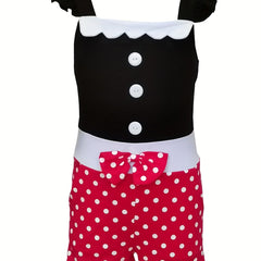 Toddler Girls Polka Dot Graphic Bow Front Rompers Jumpsuits