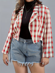  Casual Blazer Women's Plus Plaid Print Long Sleeve Lapel Collar Blazer