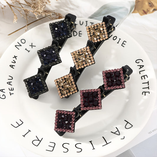 Crystal Stone Braided Hair Clips Rhinestone Barrettes Non slip Keeps Styling