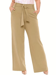  Wide Leg Trousers With Belt & Pockets