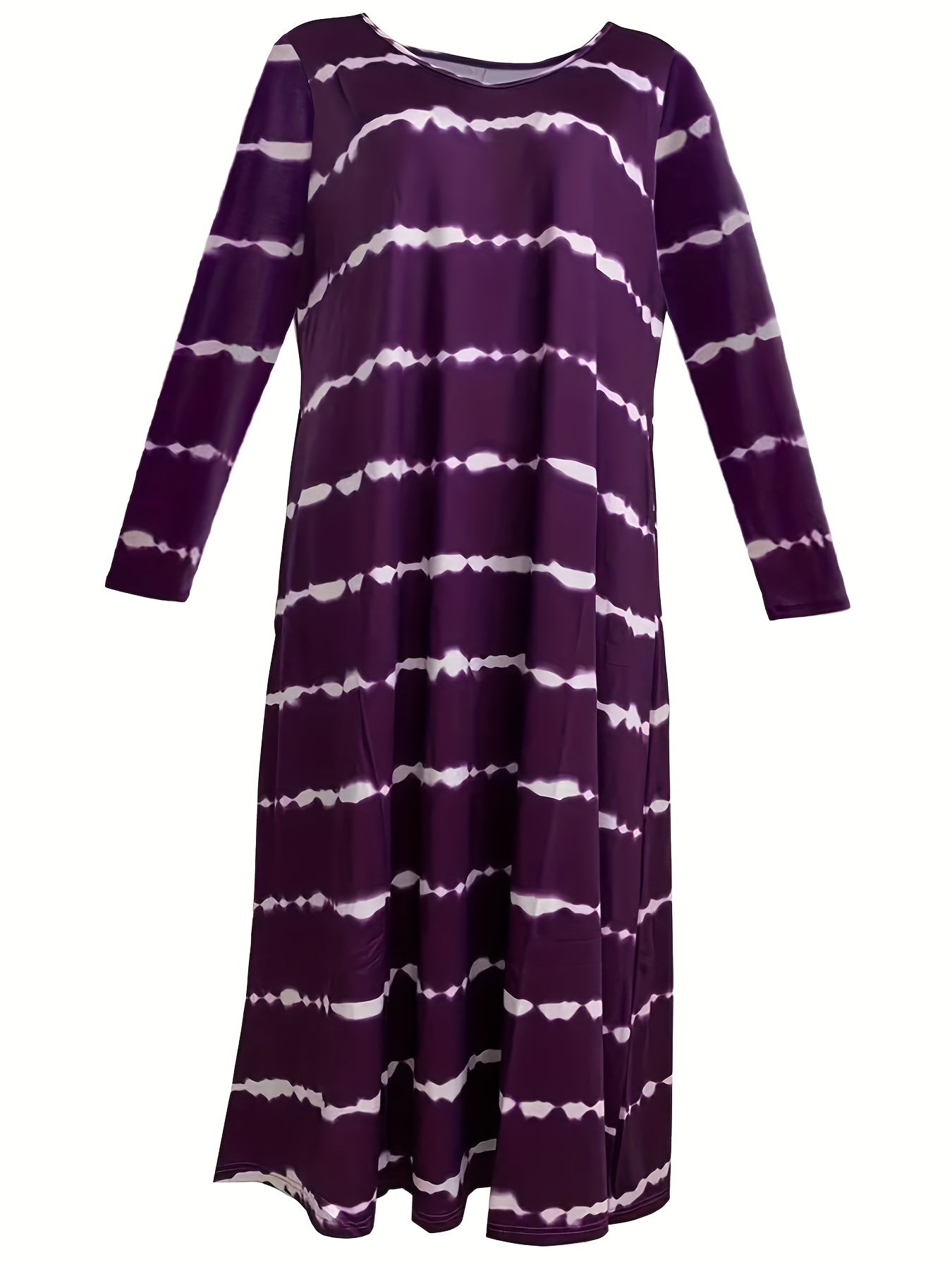  Tie Dye Long Sleeve Round Neck Maxi Dress
