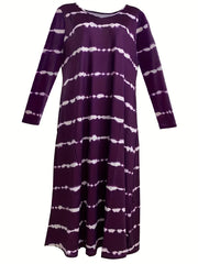  Tie Dye Long Sleeve Round Neck Maxi Dress