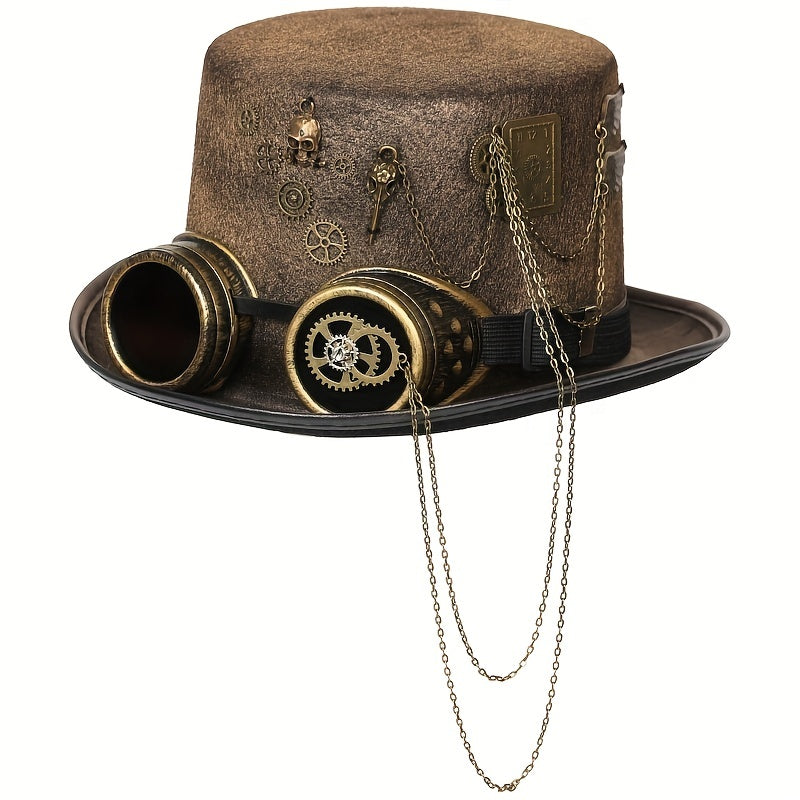 Unisex Goth Steampunk Hat Skull Head Goggles Wing Equipment