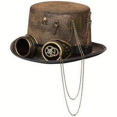 Unisex Goth Steampunk Hat Skull Head Goggles Wing Equipment