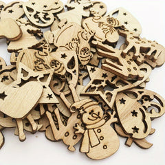 50pcs Christmas Holiday Decorations Wood Chip, Natural Retro Creative Cartoon