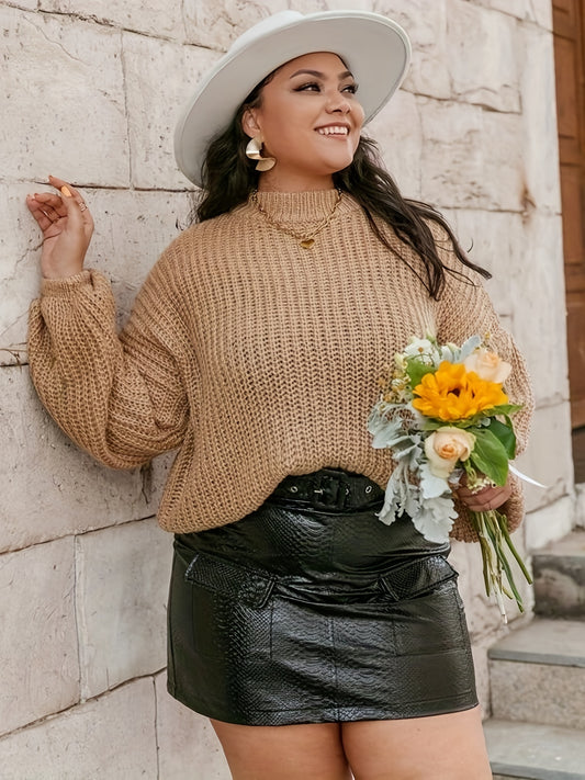  Lantern Sleeve Mock Neck Pullover Sweater