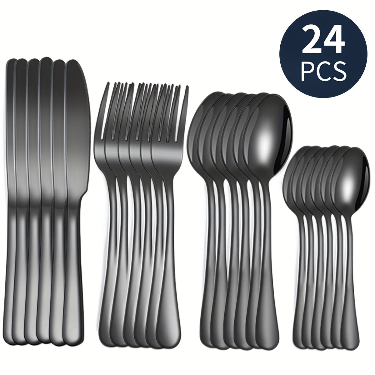 24pcs Stainless Steel Cutlery Flatware Set Mirror Polished