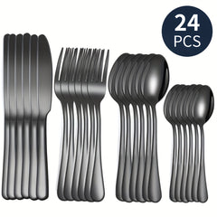 24pcs Stainless Steel Cutlery Flatware Set Mirror Polished