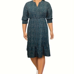  Women's Polka Dots Bubble Sleeve Notched Neck Dress